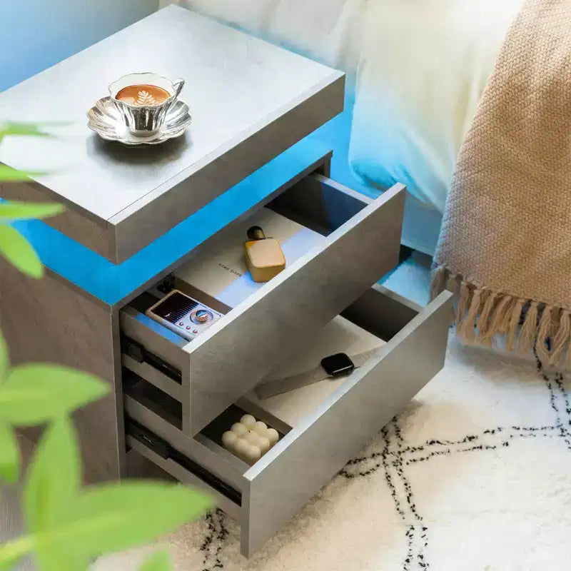 Comodino con 2 cassetti - Tavolino da notte moderno per camera da letto, Grigio scuro