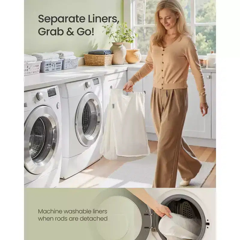 Cesto de ropa sucia grande con tapa - Jacinto de agua tejido a mano de 2 secciones, 130L con forros extraíbles