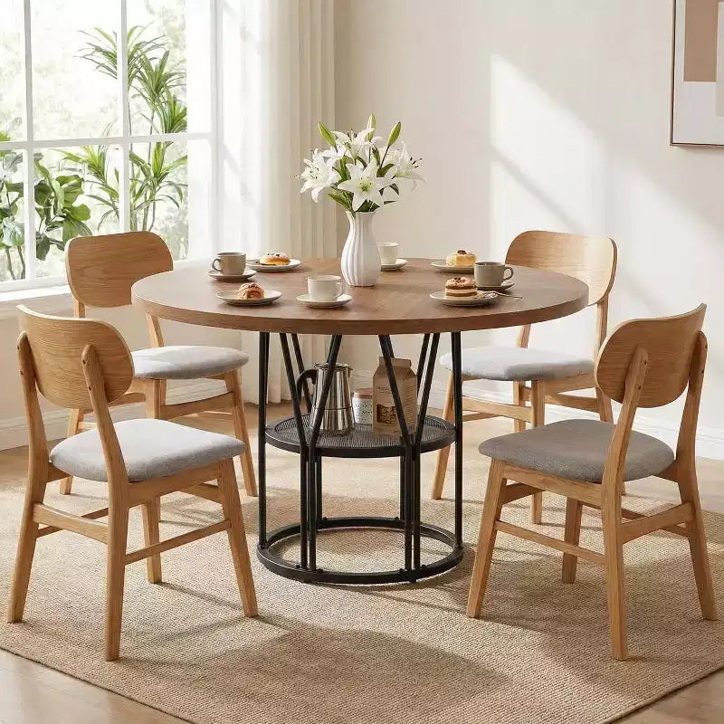 Tavolo da Pranzo Rotondo per 4-6 Persone, Tavolo da Cucina Circolare da 120 cm con Ripiano Contenitore e Robusta Struttura in Metallo, Tavolo Moderno per Cucina e Soggiorno