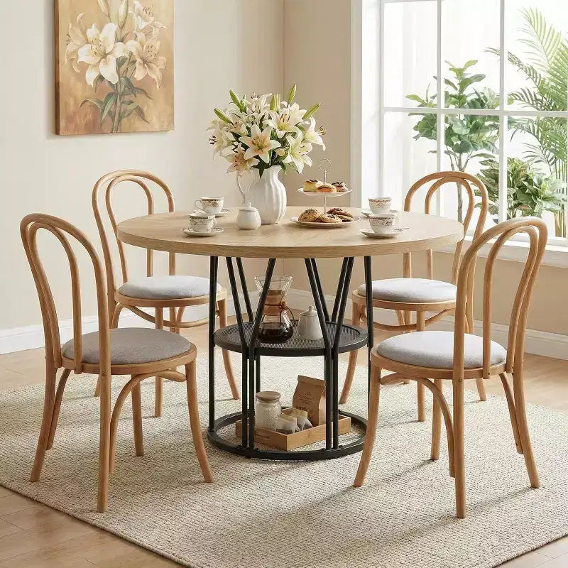 Tavolo da Pranzo Rotondo per 4-6 Persone, Tavolo da Cucina Circolare da 120 cm con Ripiano Contenitore e Robusta Struttura in Metallo, Tavolo Moderno per Cucina e Soggiorno
