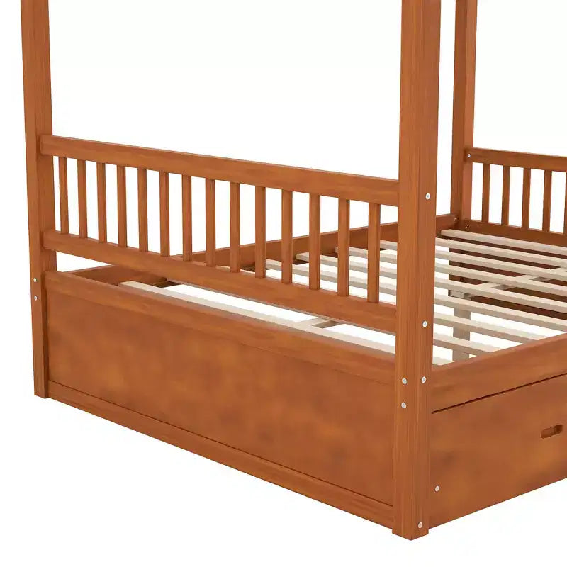Letto a baldacchino matrimoniale in legno con 2 cassetti portaoggetti integrati - Robusto ed elegante