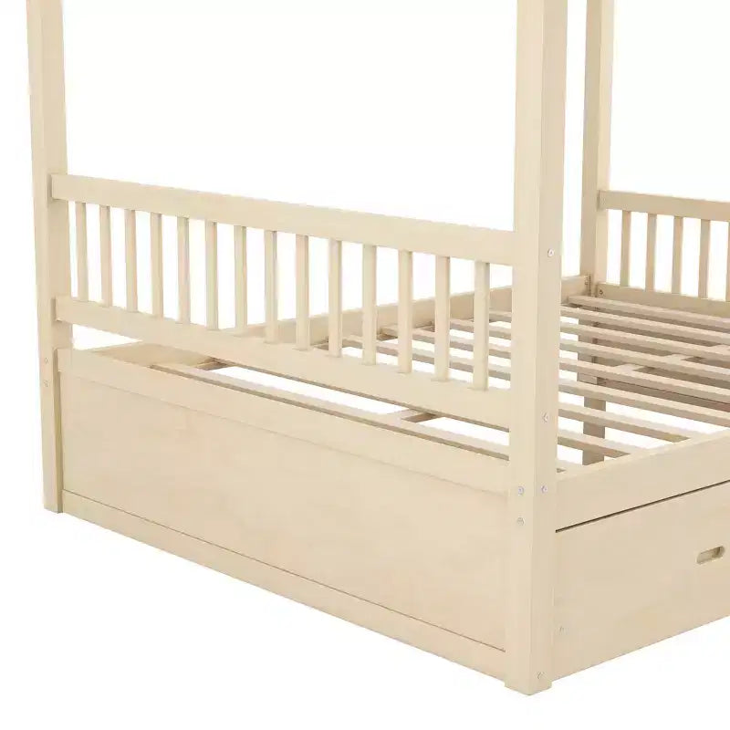 Letto a baldacchino matrimoniale in legno con 2 cassetti portaoggetti integrati - Robusto ed elegante