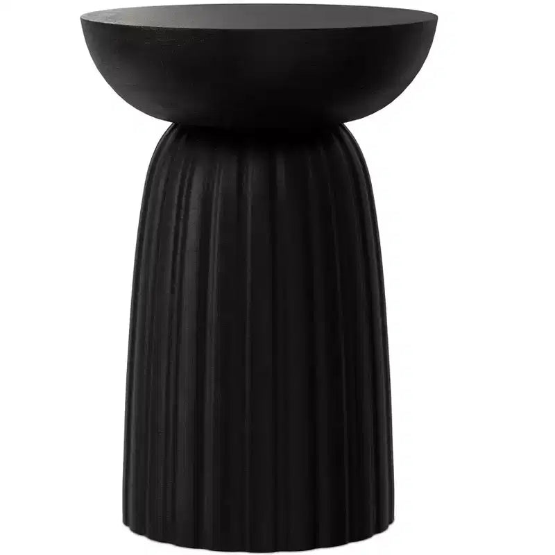 Tavolino d'appoggio/laterale a strisce in legno massello di mango da 33 cm – Finitura nera contemporanea