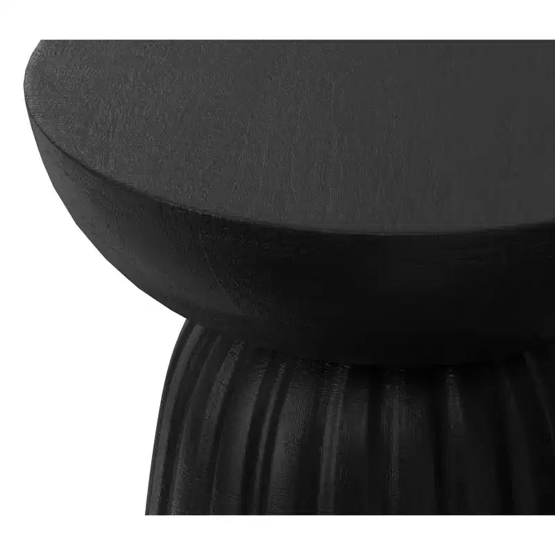 Tavolino d'appoggio/laterale a strisce in legno massello di mango da 33 cm – Finitura nera contemporanea