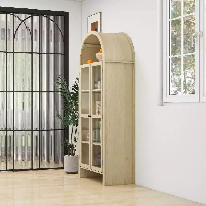 Pensile a muro moderno da 70" con ante in vetro - Credenza per cucina e sala da pranzo, finitura naturale