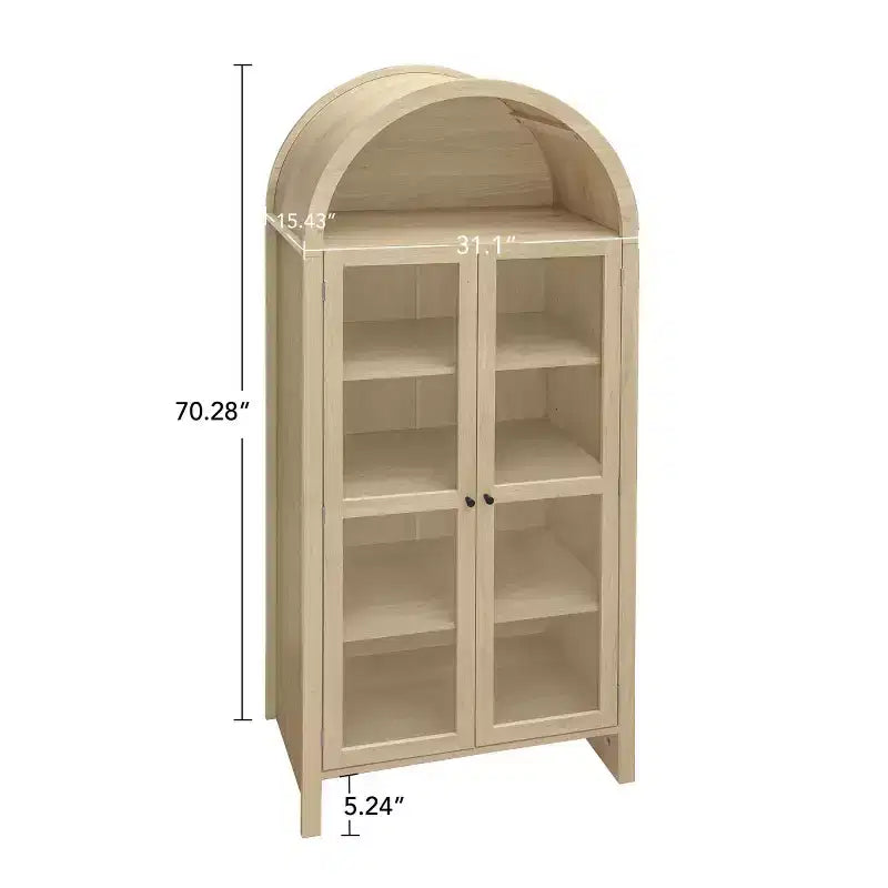 Pensile a muro moderno da 70" con ante in vetro - Credenza per cucina e sala da pranzo, finitura naturale