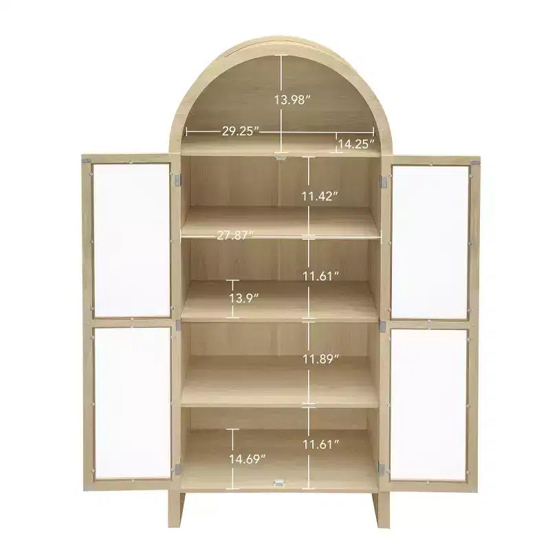 Pensile a muro moderno da 70" con ante in vetro - Credenza per cucina e sala da pranzo, finitura naturale