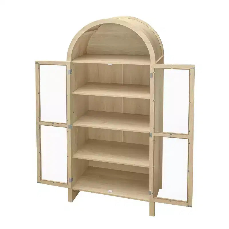 Pensile a muro moderno da 70" con ante in vetro - Credenza per cucina e sala da pranzo, finitura naturale