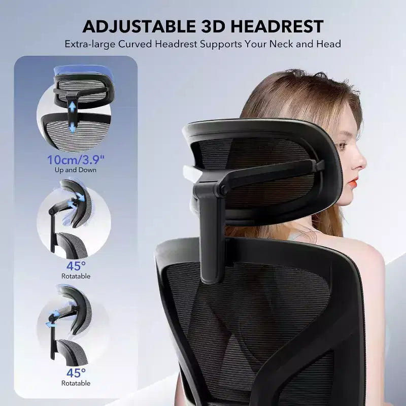 Sedia da ufficio ergonomica con poggiapiedi regolabile e supporto lombare, sedia da scrivania ad alto schienale per ufficio, sedia da gaming in rete con braccioli 3D, poggiatesta