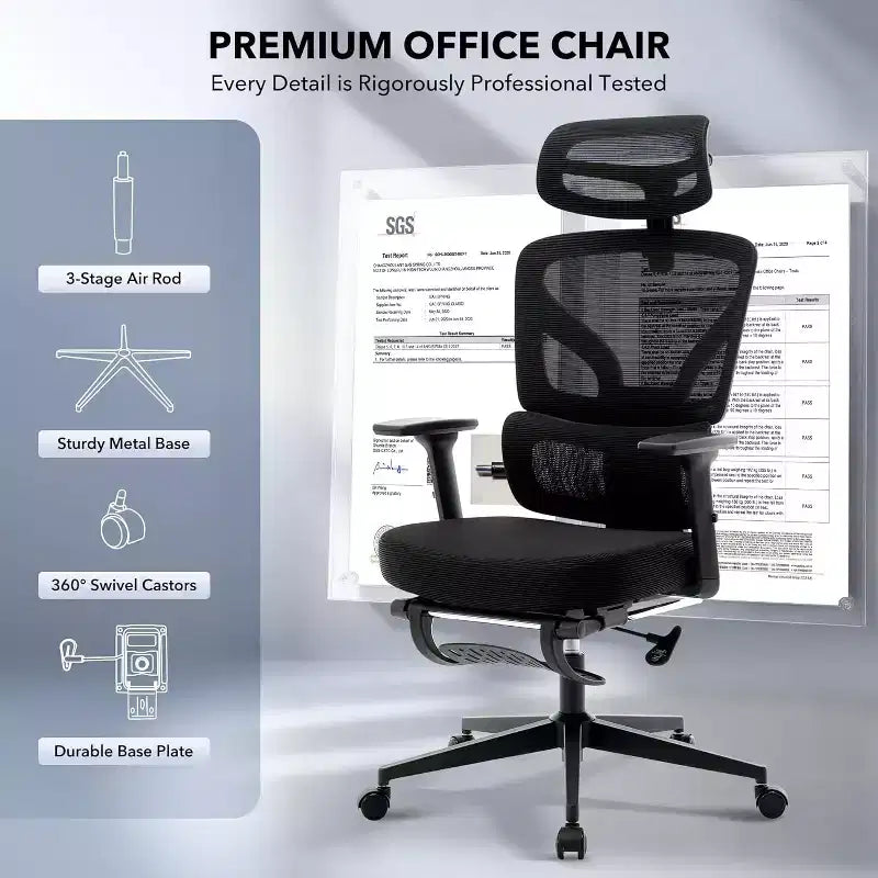 Sedia da ufficio ergonomica con poggiapiedi regolabile e supporto lombare, sedia da scrivania ad alto schienale per ufficio, sedia da gaming in rete con braccioli 3D, poggiatesta