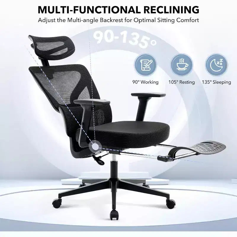 Sedia da ufficio ergonomica con poggiapiedi regolabile e supporto lombare, sedia da scrivania ad alto schienale per ufficio, sedia da gaming in rete con braccioli 3D, poggiatesta
