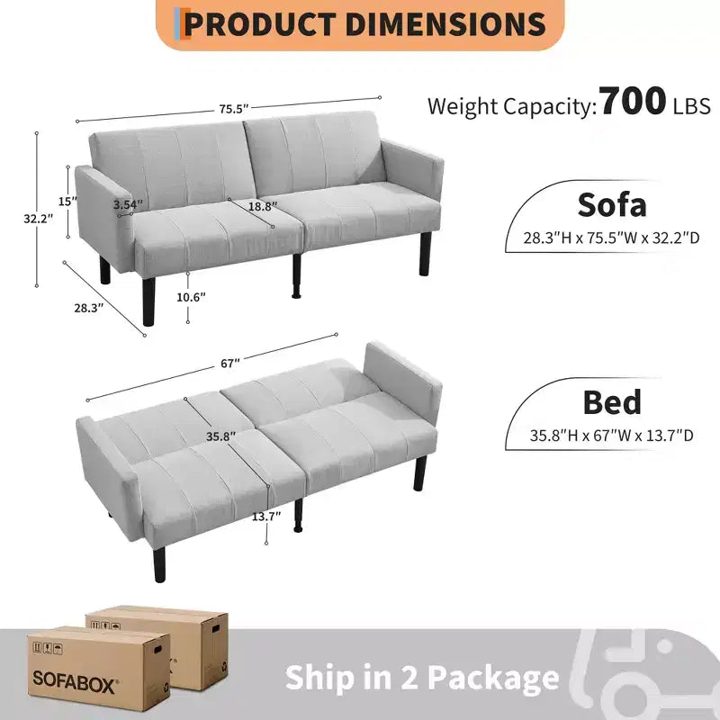 Divano Letto, Divano Futon Reclinabile a 3 Posti, Divano Letto Convertibile Moderno in Tessuto, Perfetto per Soggiorno, Camera da Letto e Appartamento