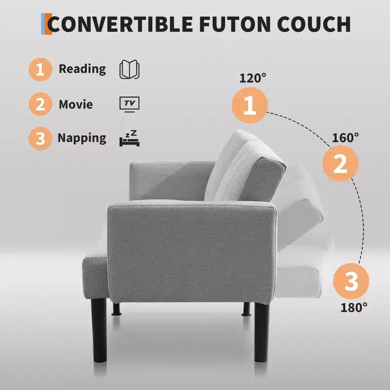 Divano Letto, Divano Futon Reclinabile a 3 Posti, Divano Letto Convertibile Moderno in Tessuto, Perfetto per Soggiorno, Camera da Letto e Appartamento