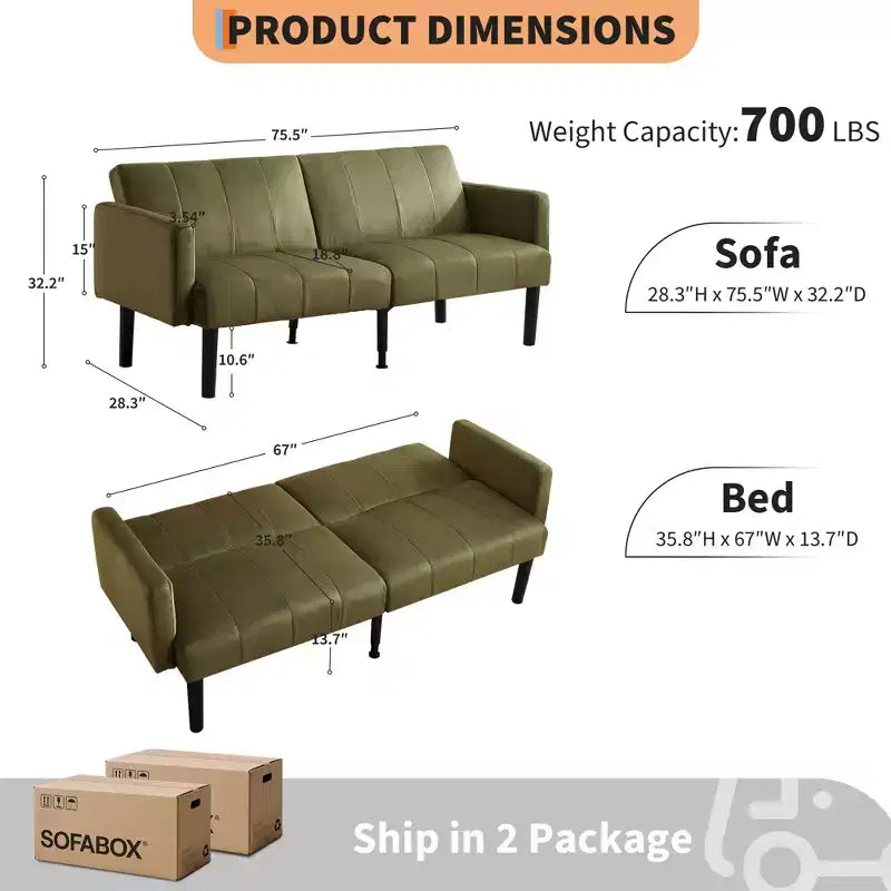 Divano Letto, Divano Futon Reclinabile a 3 Posti, Divano Letto Convertibile Moderno in Tessuto, Perfetto per Soggiorno, Camera da Letto e Appartamento
