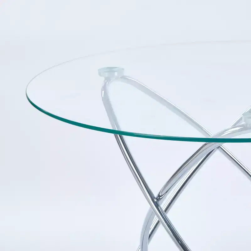 Tavolo da Pranzo con Gambe in Metallo Cromato e Piano in Vetro Temperato, Design Moderno Salvaspazio per Cucina o Soggiorno