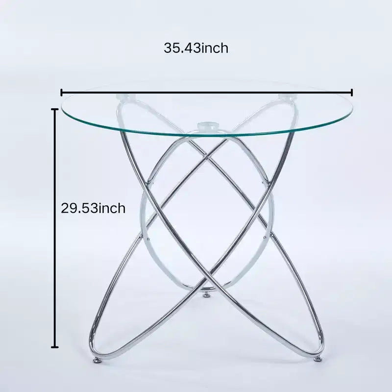Tavolo da Pranzo con Gambe in Metallo Cromato e Piano in Vetro Temperato, Design Moderno Salvaspazio per Cucina o Soggiorno