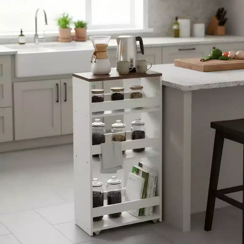 Carrello stretto a 4 ripiani con rotelle e manico - 20 cm di larghezza per cucina, bagno, lavanderia