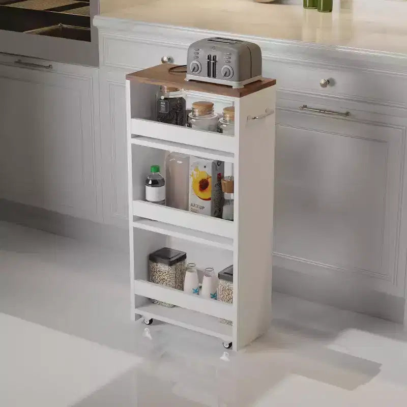 Carrello stretto a 4 ripiani con rotelle e manico - 20 cm di larghezza per cucina, bagno, lavanderia