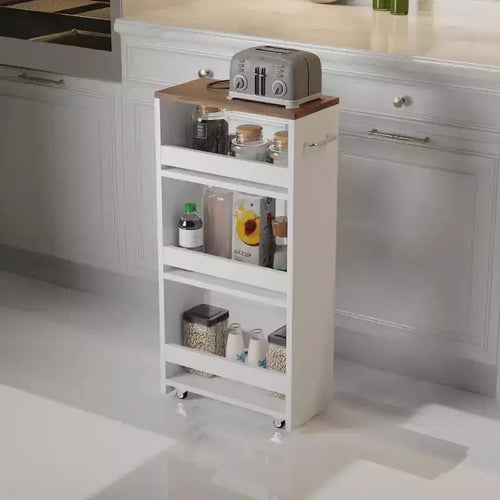 Carrello stretto a 4 ripiani con rotelle e manico - 20 cm di larghezza per cucina, bagno, lavanderia