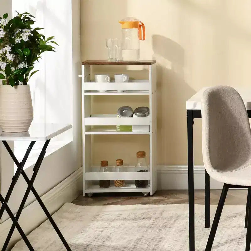 Carrello stretto a 4 ripiani con rotelle e manico - 20 cm di larghezza per cucina, bagno, lavanderia