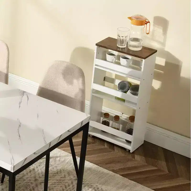 Carrello stretto a 4 ripiani con rotelle e manico - 20 cm di larghezza per cucina, bagno, lavanderia