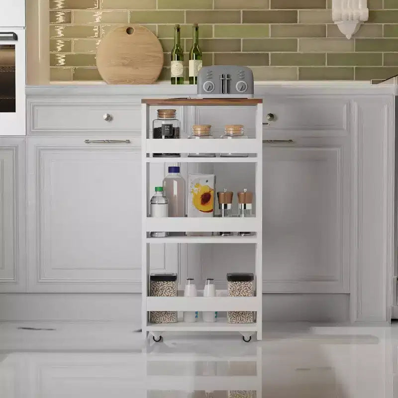 Carrello stretto a 4 ripiani con rotelle e manico - 20 cm di larghezza per cucina, bagno, lavanderia
