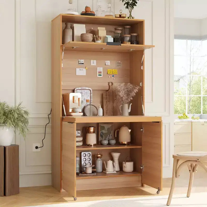 Credenza da cucina con dispensa a 69", piano di lavoro pieghevole e presa di corrente
