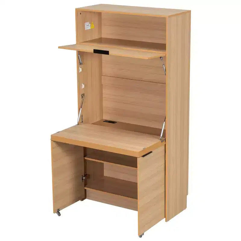 Credenza da cucina con dispensa a 69", piano di lavoro pieghevole e presa di corrente