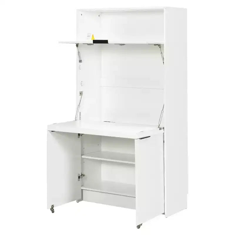 Credenza da cucina con dispensa a 69", piano di lavoro pieghevole e presa di corrente