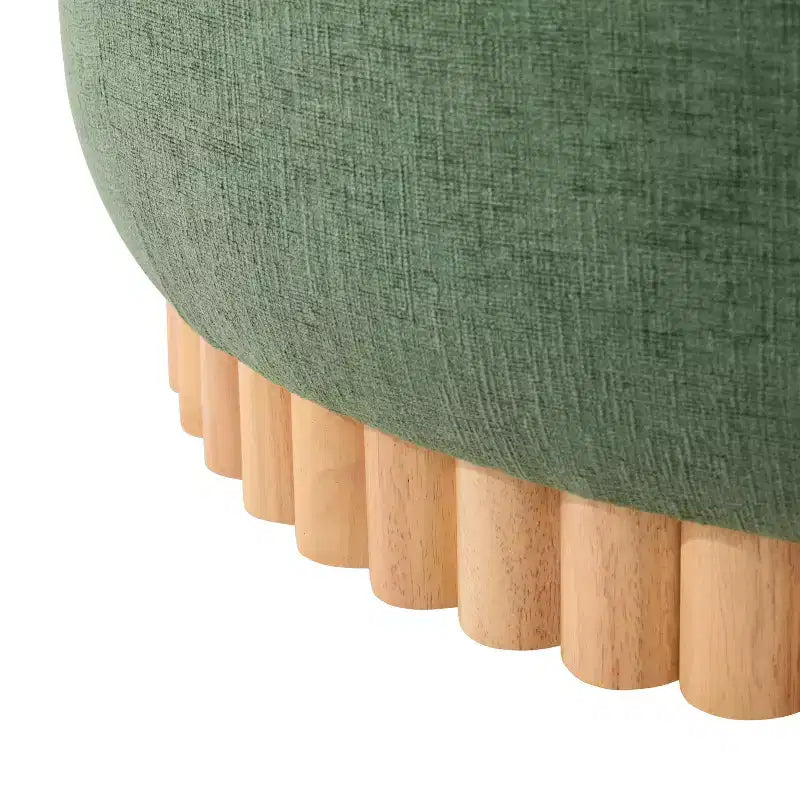 Pouf rotondo contenitore con base cilindrica in legno massello e coperchio reversibile