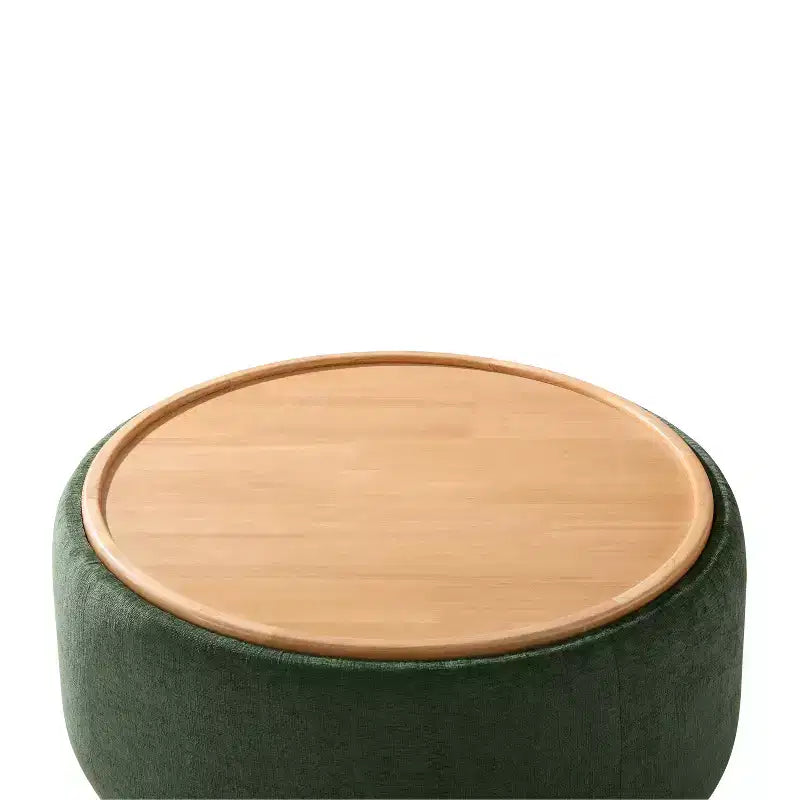 Pouf rotondo contenitore con base cilindrica in legno massello e coperchio reversibile
