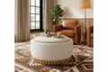 Polibi Round Storage Ottoman with Solid Wood Cylinder Base & Reversible Lid