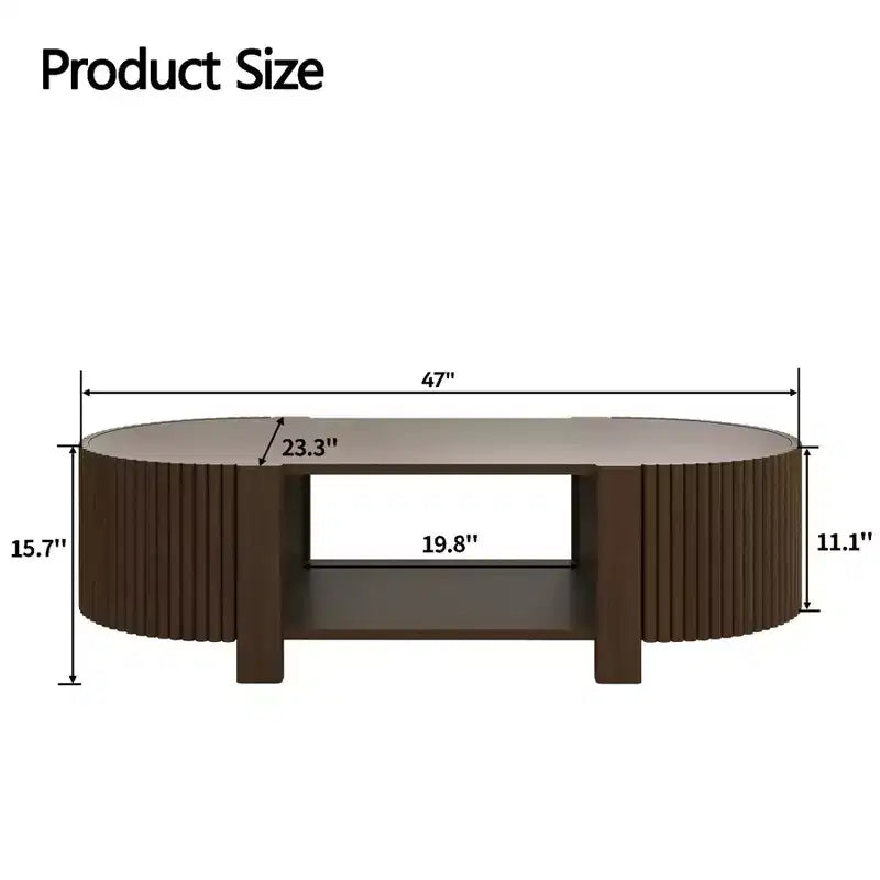 Tavolino moderno 47, Tavolino ovale in legno con contenitore, Tavolino d'accento scanalato per soggiorno, camera da letto, ufficio