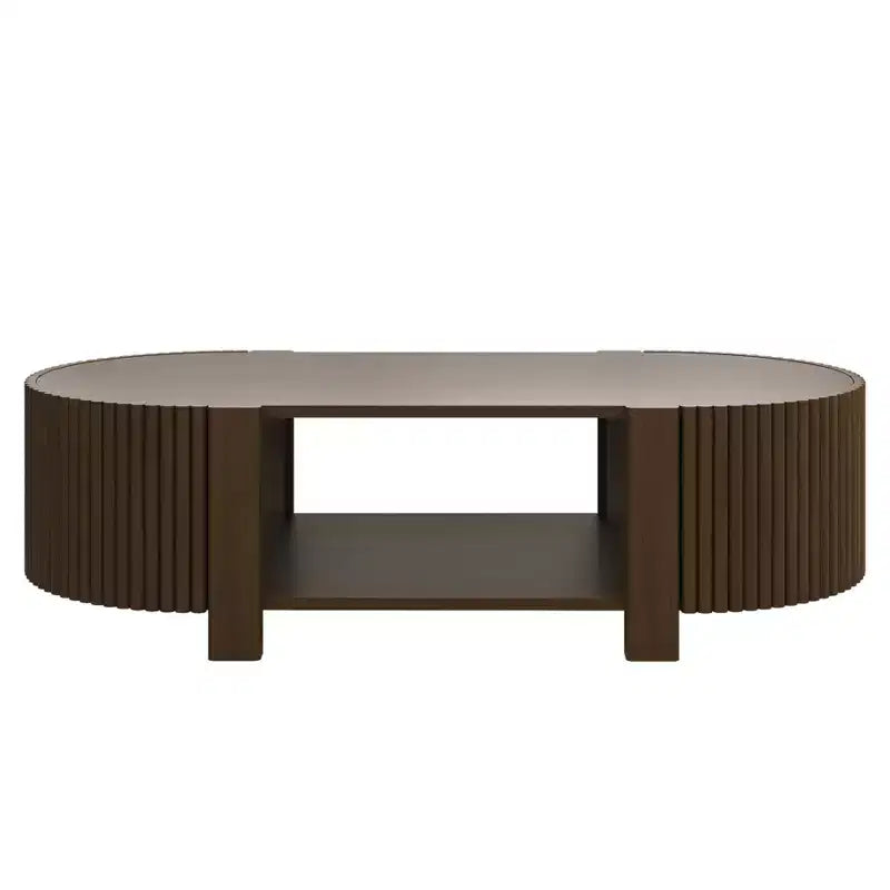 Tavolino moderno 47, Tavolino ovale in legno con contenitore, Tavolino d'accento scanalato per soggiorno, camera da letto, ufficio