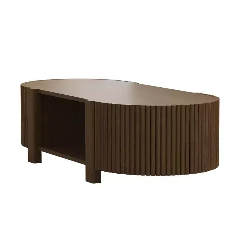 Tavolino moderno 47, Tavolino ovale in legno con contenitore, Tavolino d'accento scanalato per soggiorno, camera da letto, ufficio