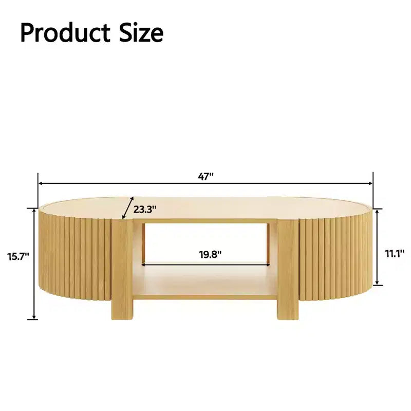 Tavolino moderno 47, Tavolino ovale in legno con contenitore, Tavolino d'accento scanalato per soggiorno, camera da letto, ufficio