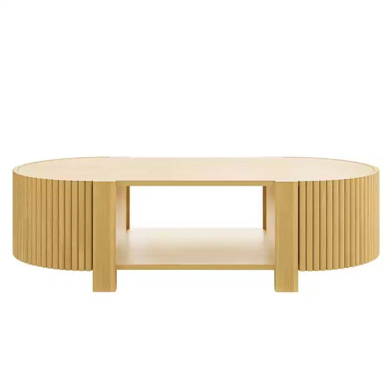 Tavolino moderno 47, Tavolino ovale in legno con contenitore, Tavolino d'accento scanalato per soggiorno, camera da letto, ufficio