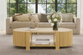 47 Modern Coffee Table, Wooden Oval Center Table with Storage, Accent Fluted Cocktail End Table for Living Room Bedroom Office