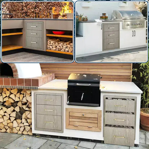 Armadietto da incasso in acciaio inox a 3 cassetti resistente, per cucine da esterno, resistente alle intemperie, con maniglie, nuovo colore Magnolia
