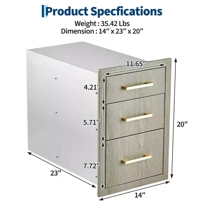 Armadietto da incasso in acciaio inox a 3 cassetti resistente, per cucine da esterno, resistente alle intemperie, con maniglie, nuovo colore Magnolia