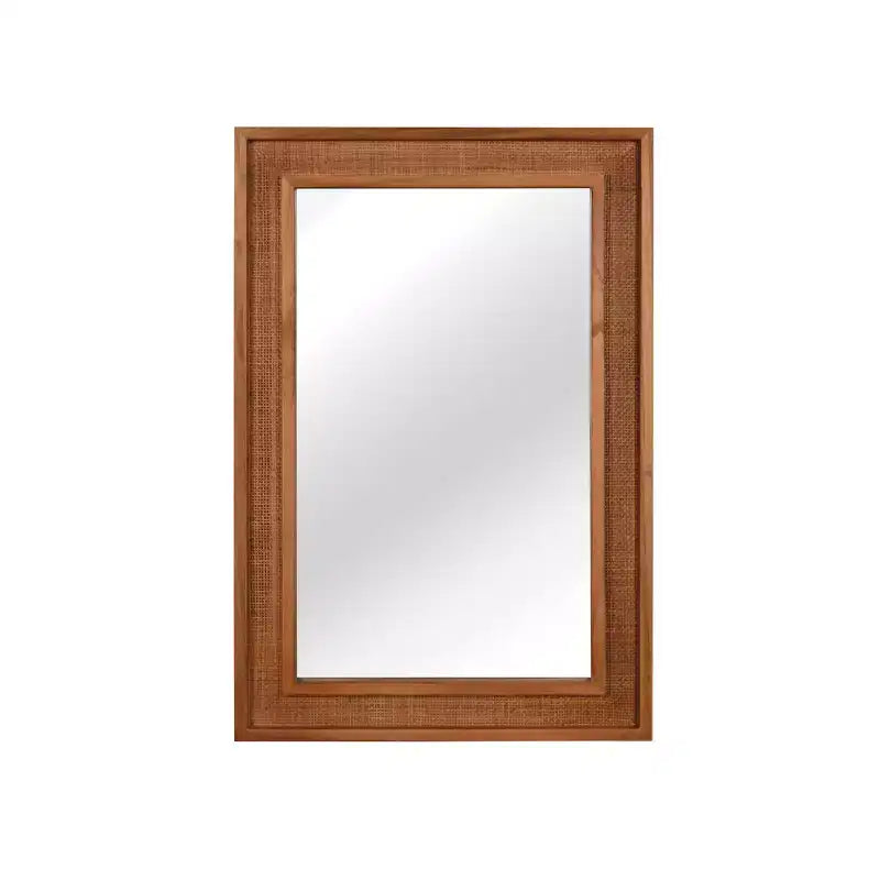 Specchio Decorativo Rettangolare in Rattan con Cornice in Legno Massello - Stile Rustico, Bagno e Ingresso