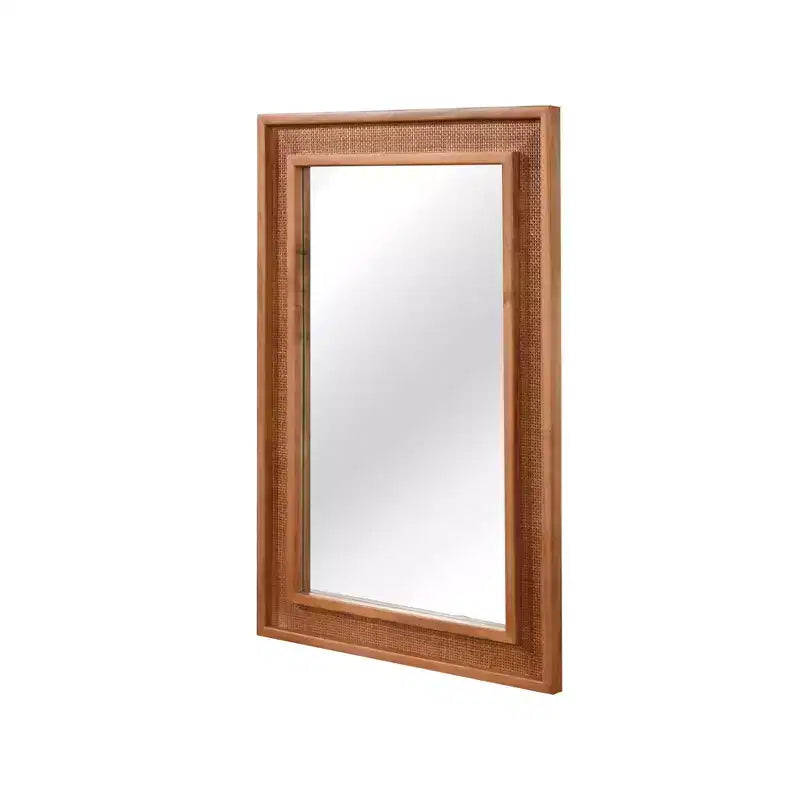 Specchio Decorativo Rettangolare in Rattan con Cornice in Legno Massello - Stile Rustico, Bagno e Ingresso