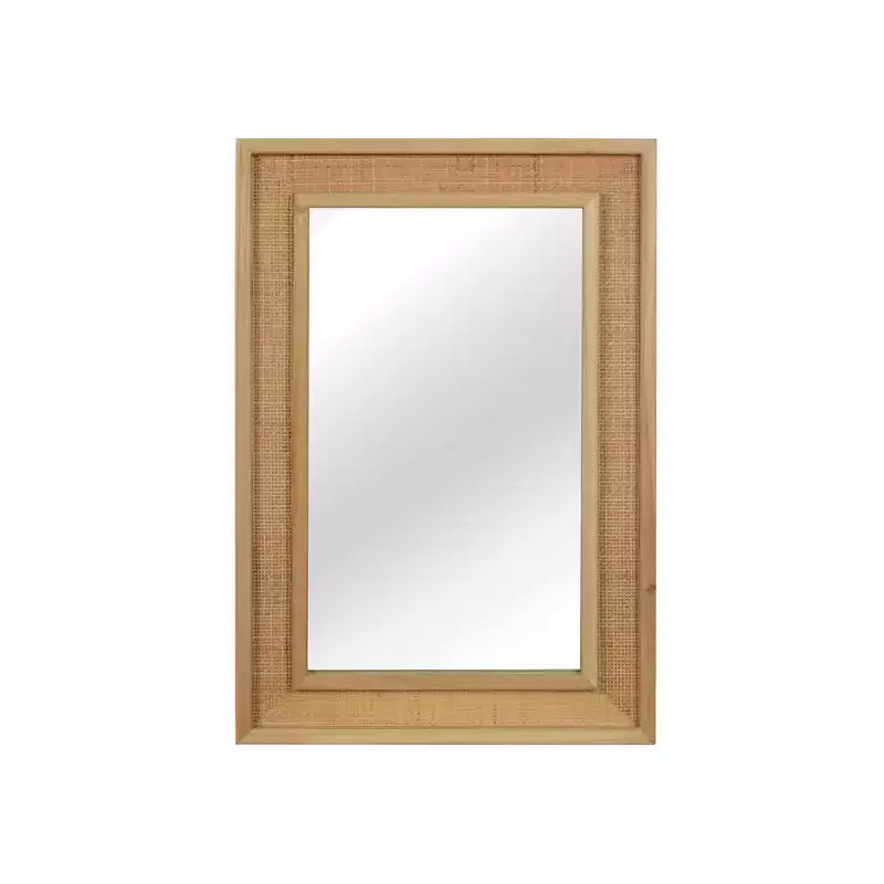 Specchio Decorativo Rettangolare in Rattan con Cornice in Legno Massello - Stile Rustico, Bagno e Ingresso