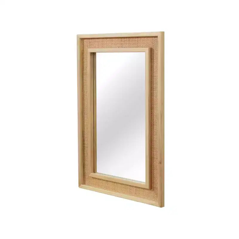 Specchio Decorativo Rettangolare in Rattan con Cornice in Legno Massello - Stile Rustico, Bagno e Ingresso