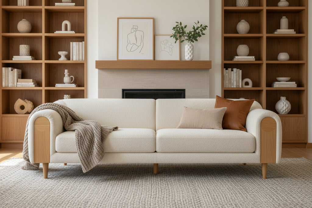 Christopher Knight Home Desire 78.7'' Modern Rubberwood Boucle Upholstered 3-Seater Sofa