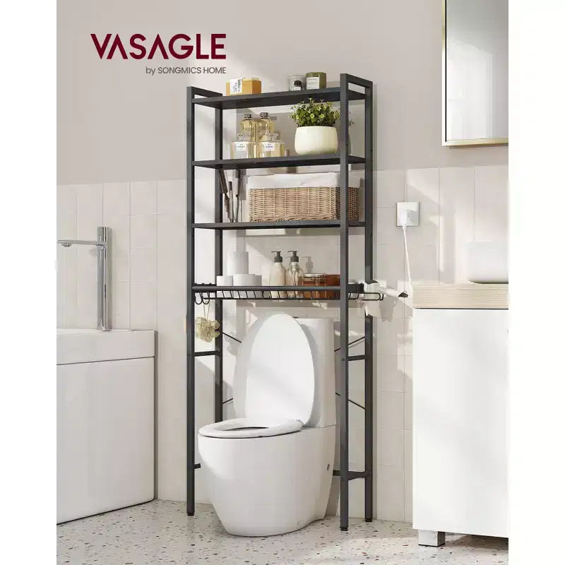 Organizzatore portaoggetti da bagno con ripiani regolabili, cestello e porta asciugacapelli