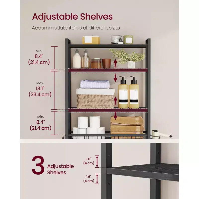Organizzatore portaoggetti da bagno con ripiani regolabili, cestello e porta asciugacapelli