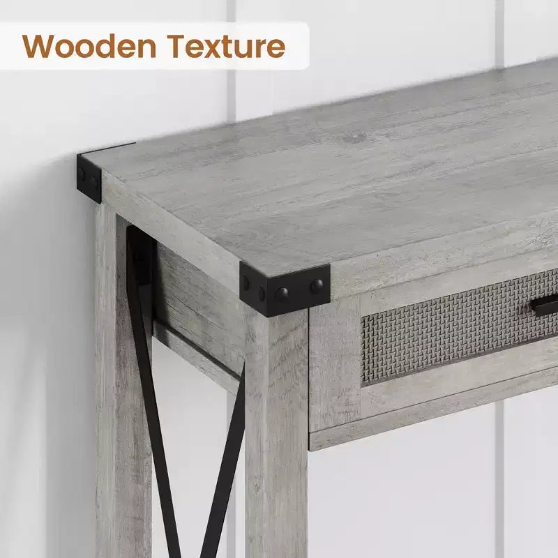 Consolle da Ingresso con Cassetti in Rattan, Tavolo Consolle in Legno da 43 pollici per Ingresso, Tavolino da Divano con Contenitore per Soggiorno, Corridoio, Atrio