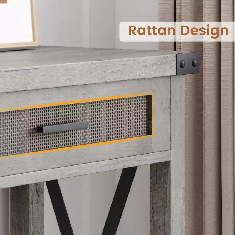 Consolle da Ingresso con Cassetti in Rattan, Tavolo Consolle in Legno da 43 pollici per Ingresso, Tavolino da Divano con Contenitore per Soggiorno, Corridoio, Atrio
