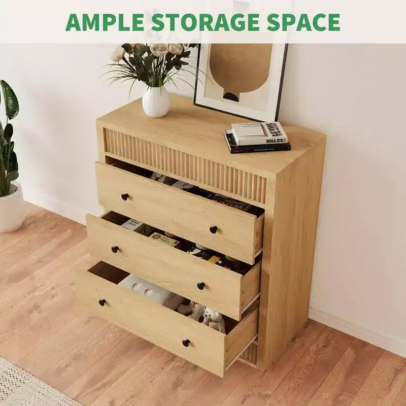 Cassettiera scanalata a 3 cassetti larga 80 cm, comodino moderno in legno e mobile contenitore, cassettiera per camera da letto, cameretta dei bambini, corridoio e soggiorno